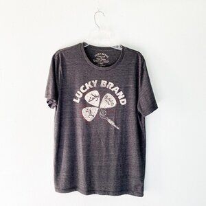 ☀️ MEN'S LUCKY BRAND Guitar Pick Graphic Burnout Tee Gray Medium Casual Everyday